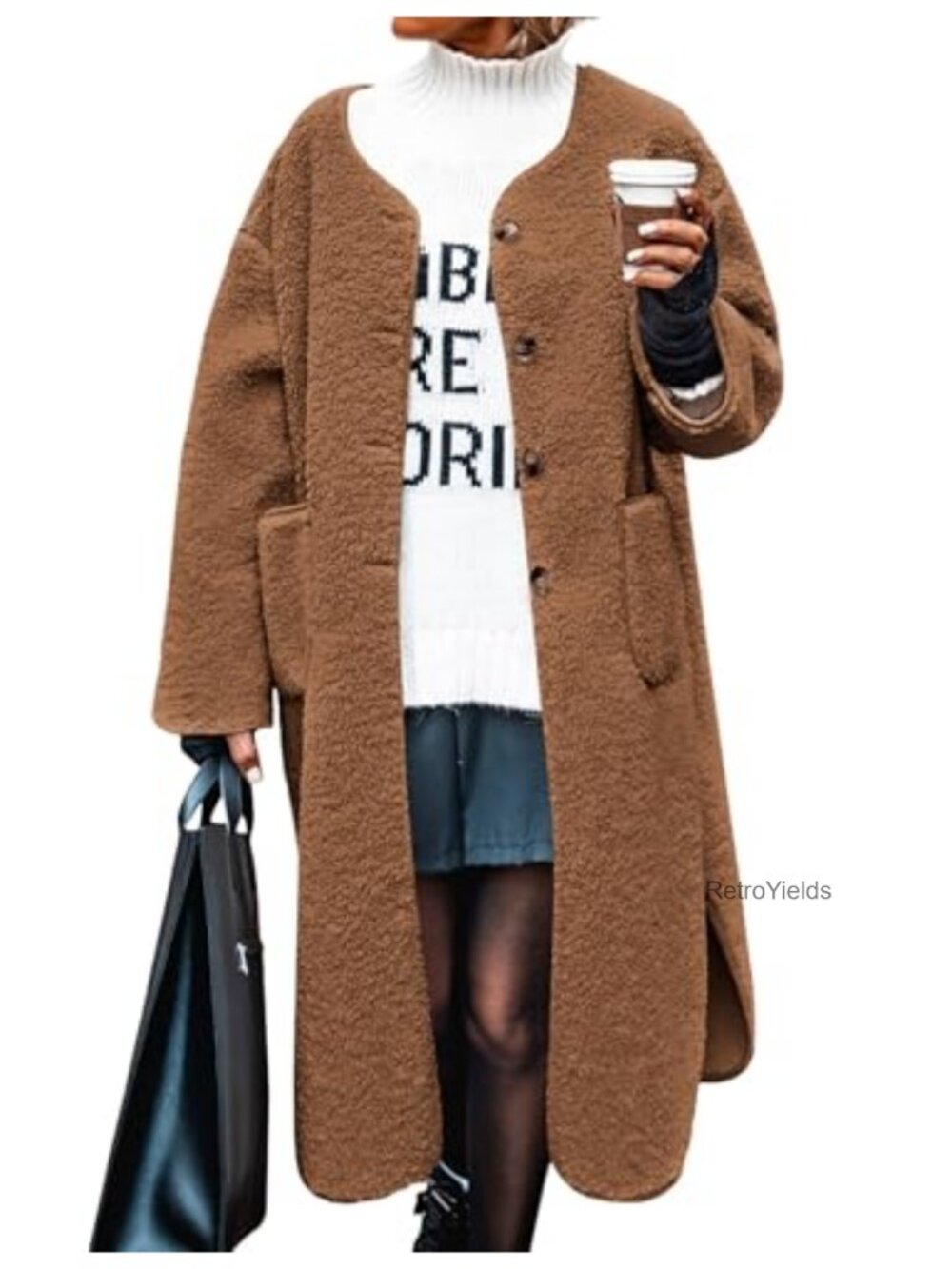 Fleece Sherpa Jacket Faux Fur Teddy Coat Winter Warm Button Front Long